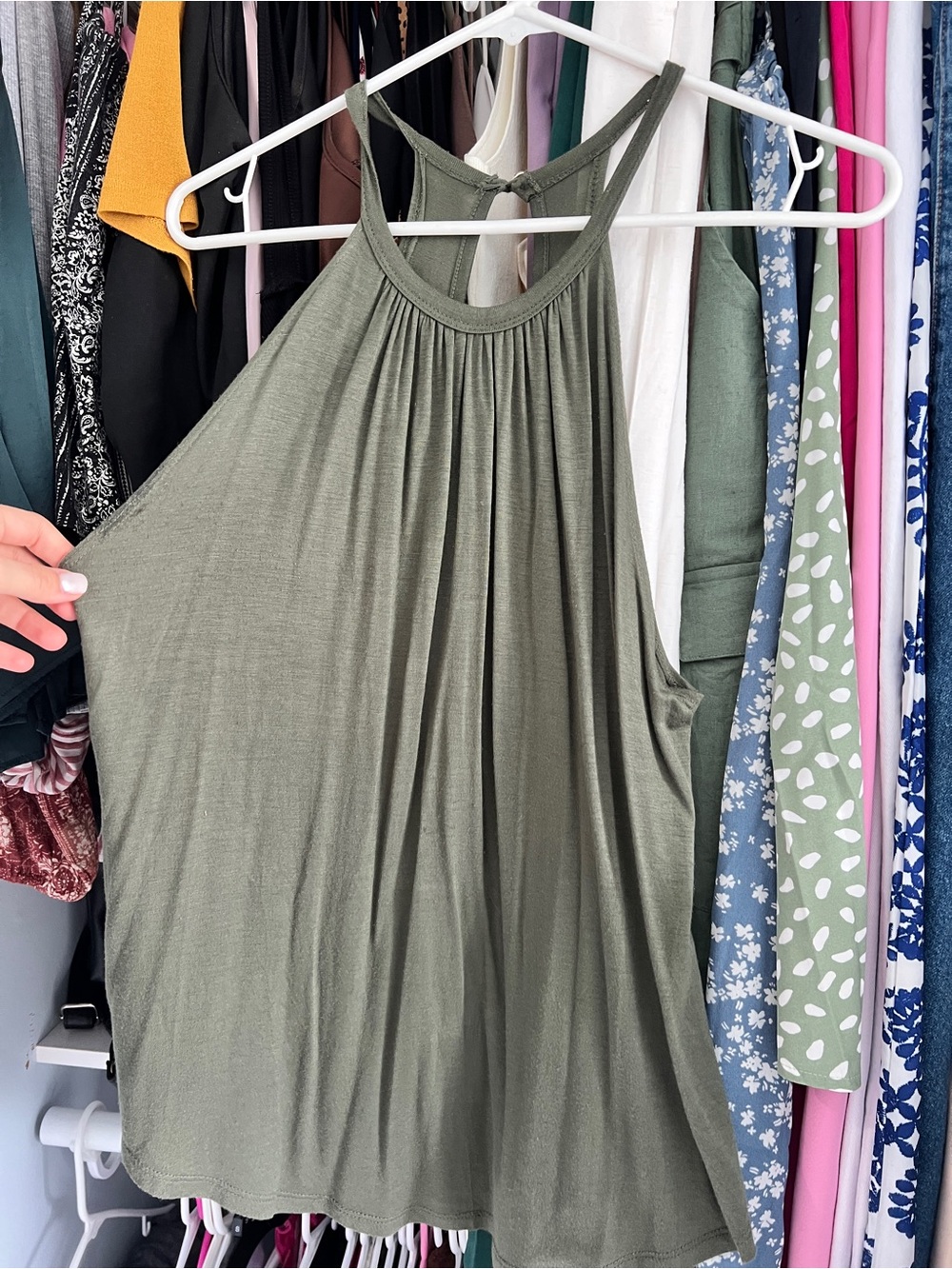 Occasion Olive Halter Neck Tank Top